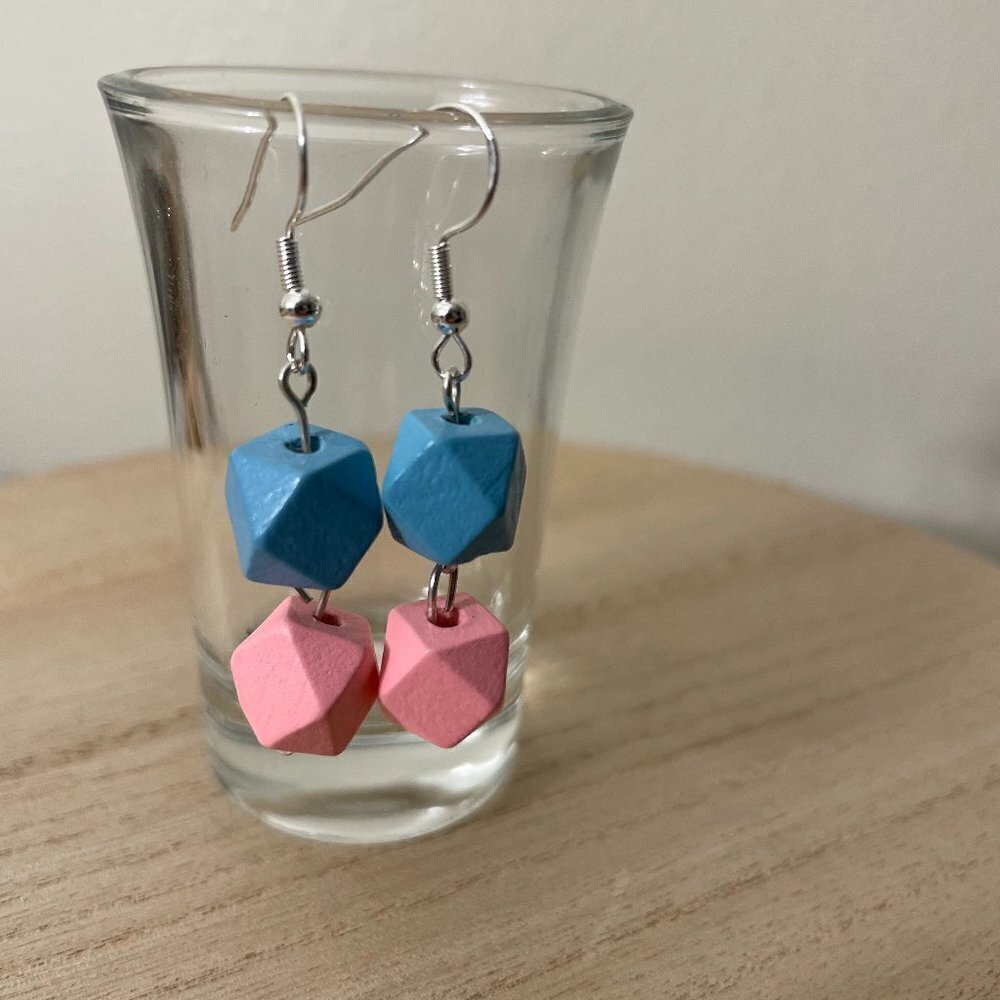Pastel Blue Pink Beaded Earrings